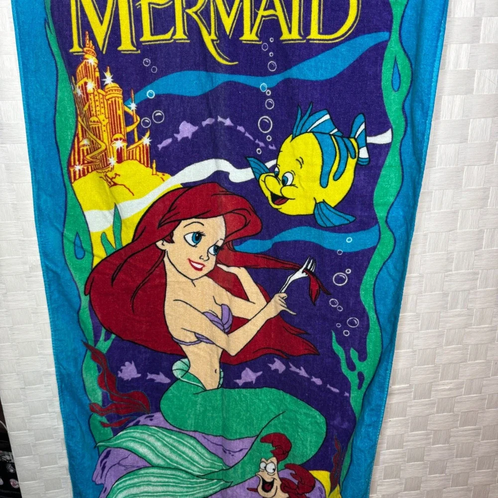 Vntg Disney The Little Mermaid Beach Towel Ariel Flounder Sebastian Franco 90s